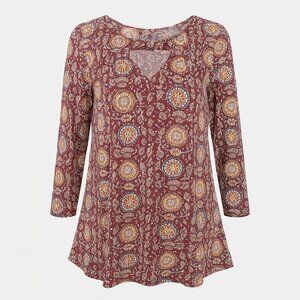 Three Pink Hearts Dress Small Shift Paisley Flowy keyhole Stretchy midi Summer